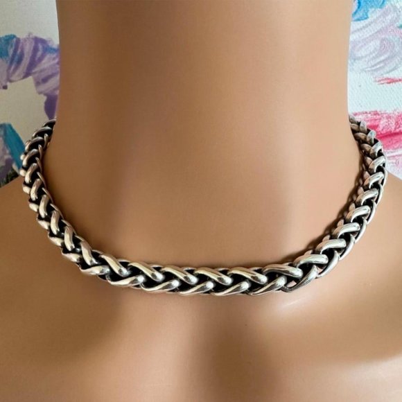 David Yurman DY Sterling Silver 14k Yellow Gold Wheat 8.5mm Chain Necklace 16" - Picture 8 of 10